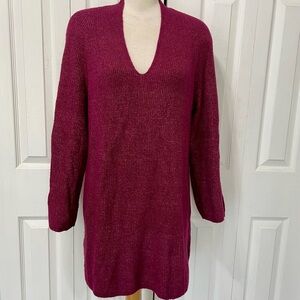 Purejill Elegant V-Neck Sweater in Rich Burgundy size large tall
